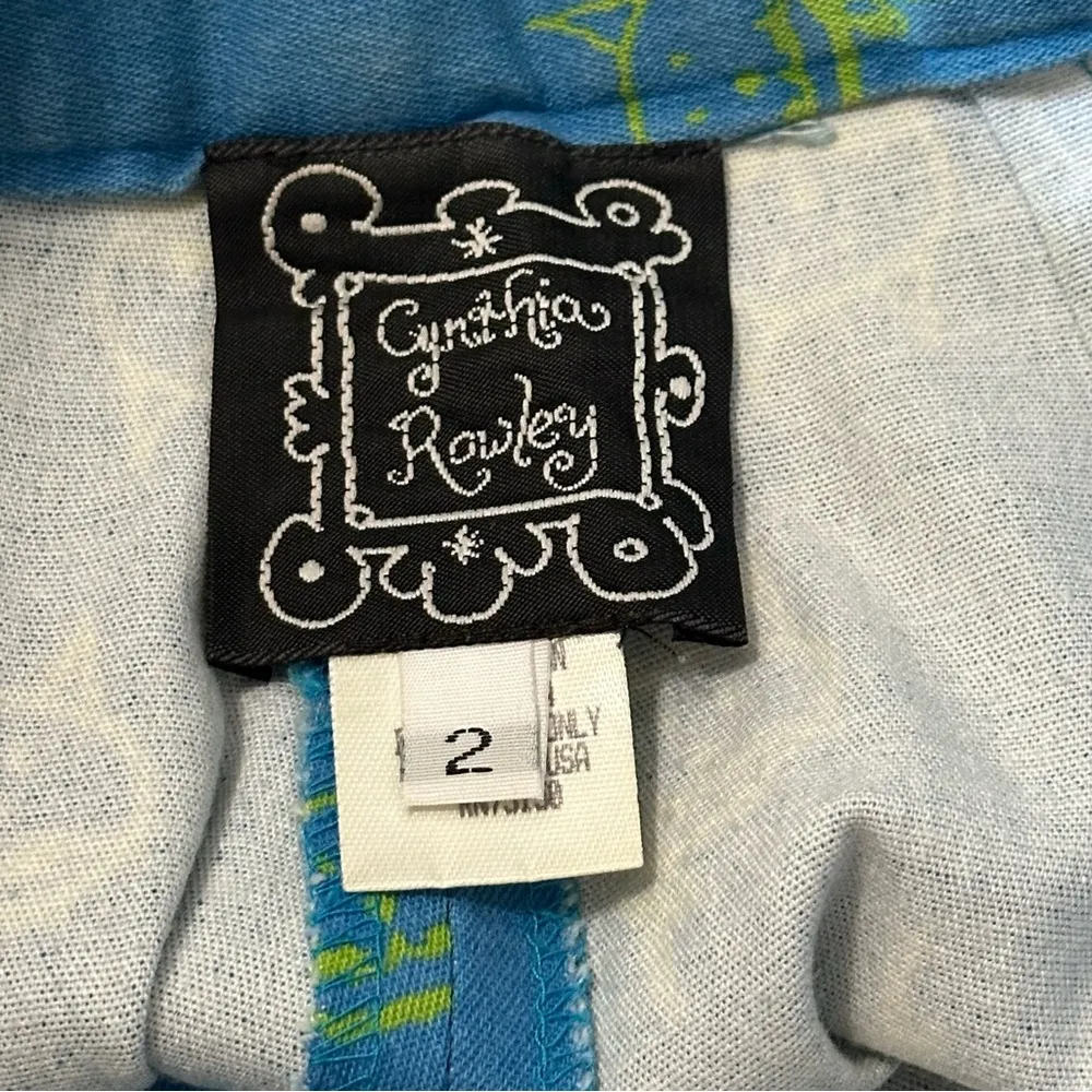 Cynthia Rowley Vintage Women’s Size 2 Blue Yellow Cat Faces Trousers Pants - Image 4