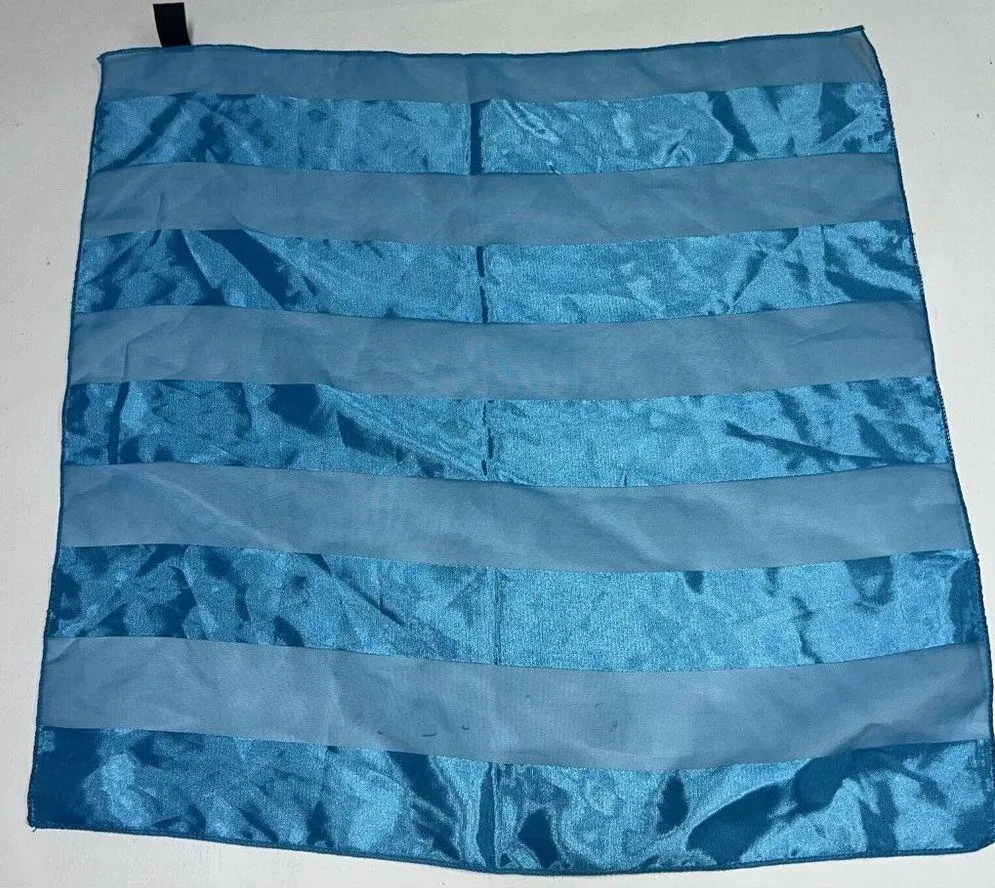 Square Scarf Turquoise Blue Striped 20" Silk Feel Polyester Womens Kusan Trading - Image 4