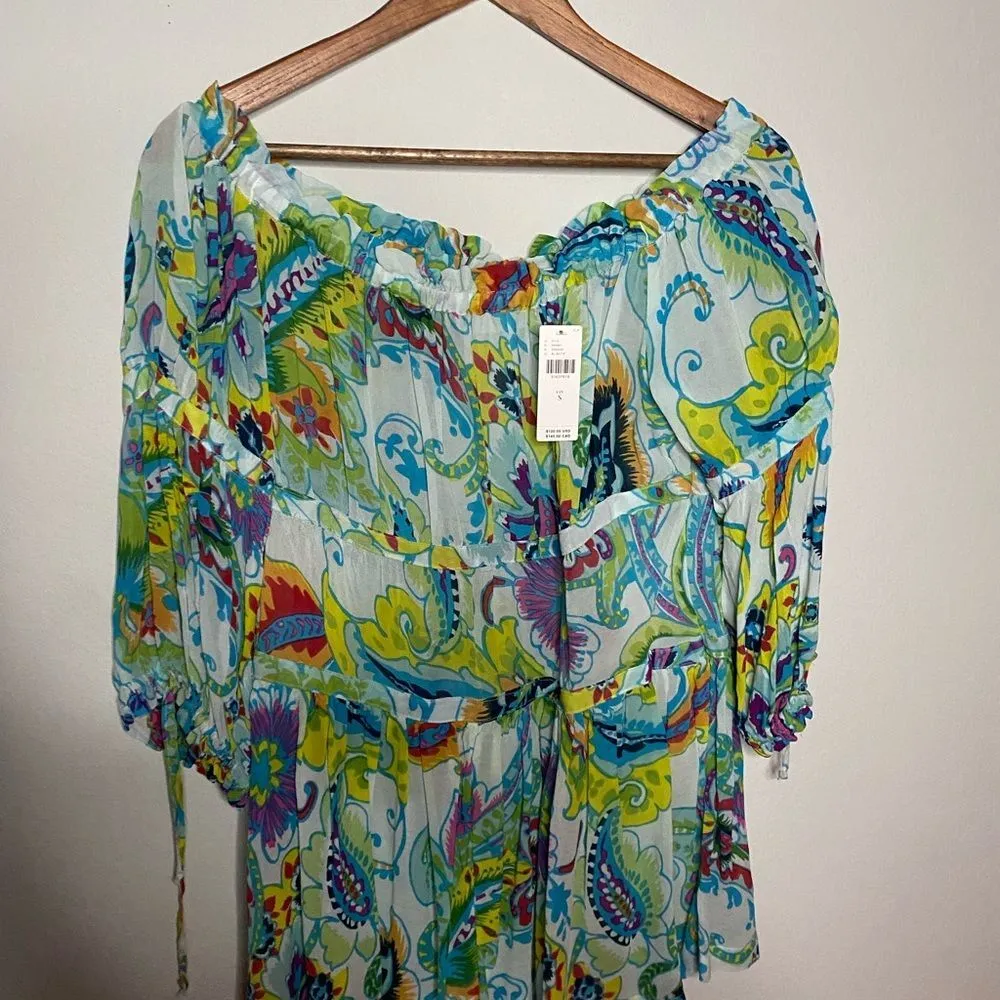 NWT Sheer Maeve Anthropologie Frankie Off-The-Shoulder Blouse Colorful SZ Small - Image 5