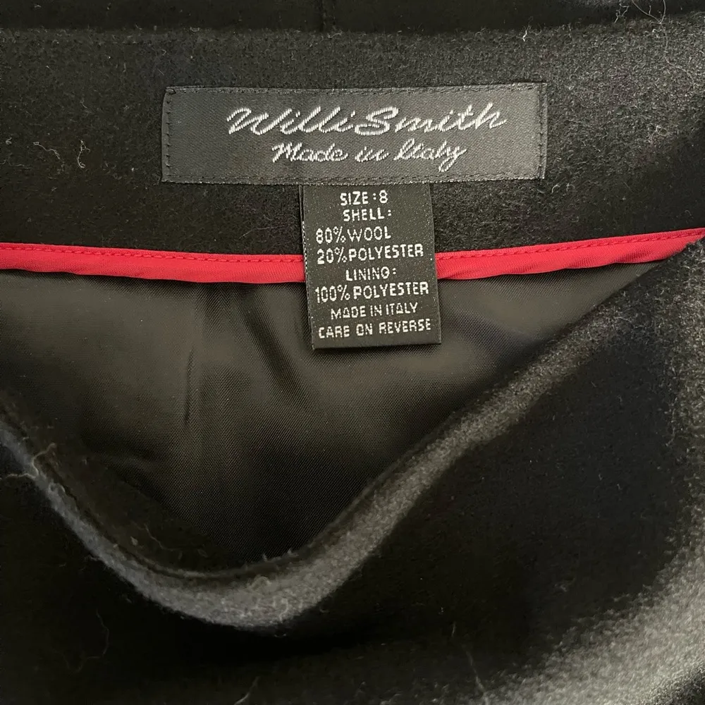 Vintage Willi Smith Collection Black Wool Skirt w Red Peek-a-Boo Vents Size 8 - Image 6