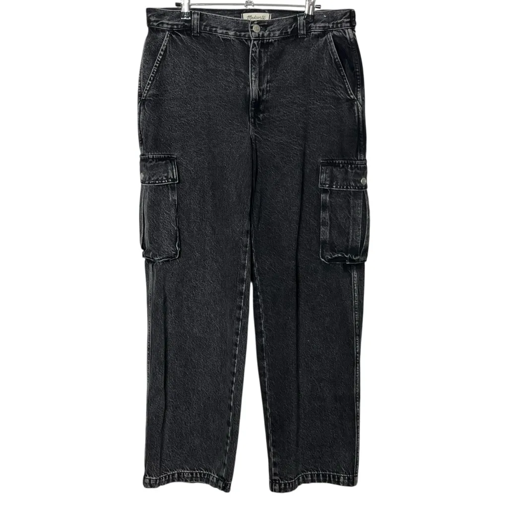 Madewell Low-Slung Straight Cargo Jeans Ranney Wash Black Size 29 Y2K Utility - Image 2