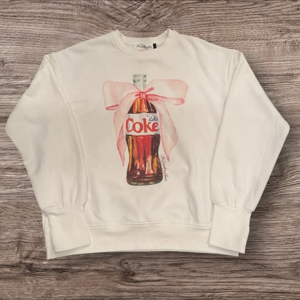 THE LAUNDRY ROOM Diet Coke Pink Bow Oversized Sweatshirt White Size Small - Image 2