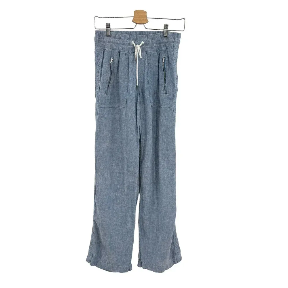 Athleta Cabo Linen‎ Wide Leg Pant Chambray Blue Size 0 - Image 3