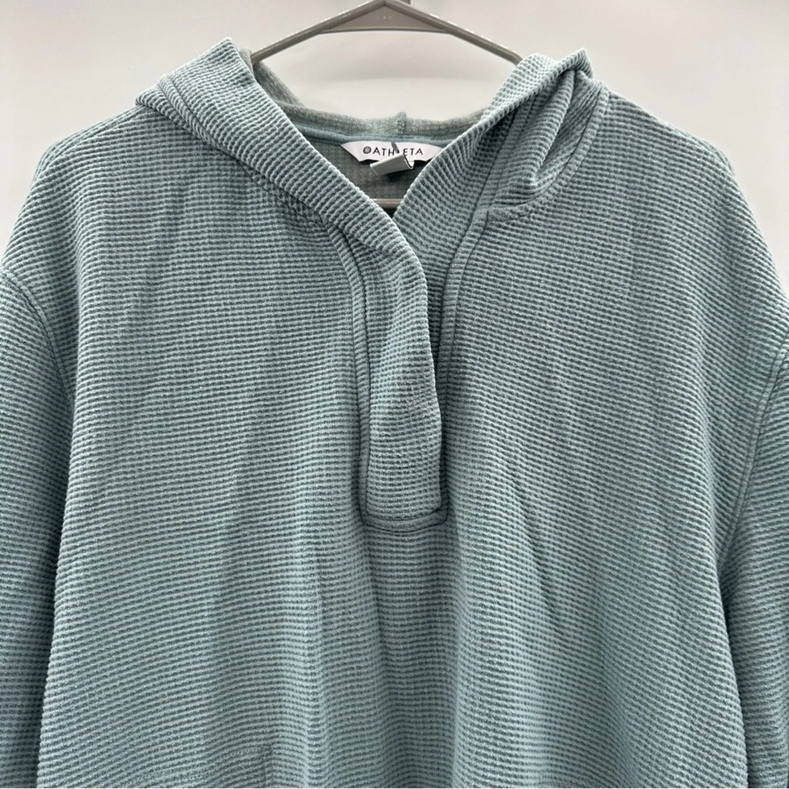 Athleta Coaster Luxe Waffle‎ Hoodie Long Sleeve Sweatshirt in Seafoam Green Sz L - Image 4