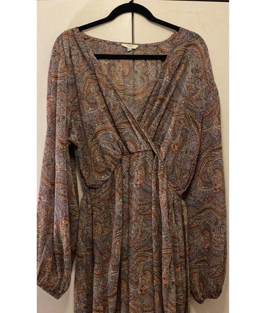 EASEL Brand Anthropologie Lightweight Gauze Dress Paisley Boho Size Large V neck - Image 2