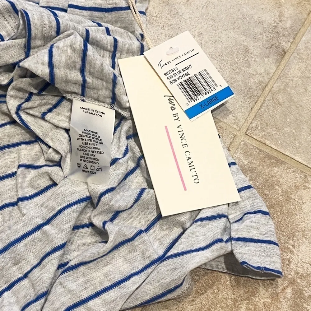 🆕 Two By Vince Camuto Bon Voyage Night Blue striped 3/4 sleeve tunic top… Size XL - Image 7