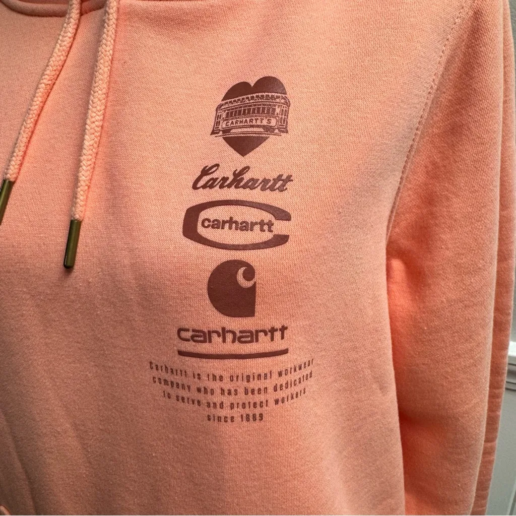 Carhartt Sweatshirt Relaxed-Fit Hoodie Heart Logo Coral Pink Medium 8 10 - Image 7