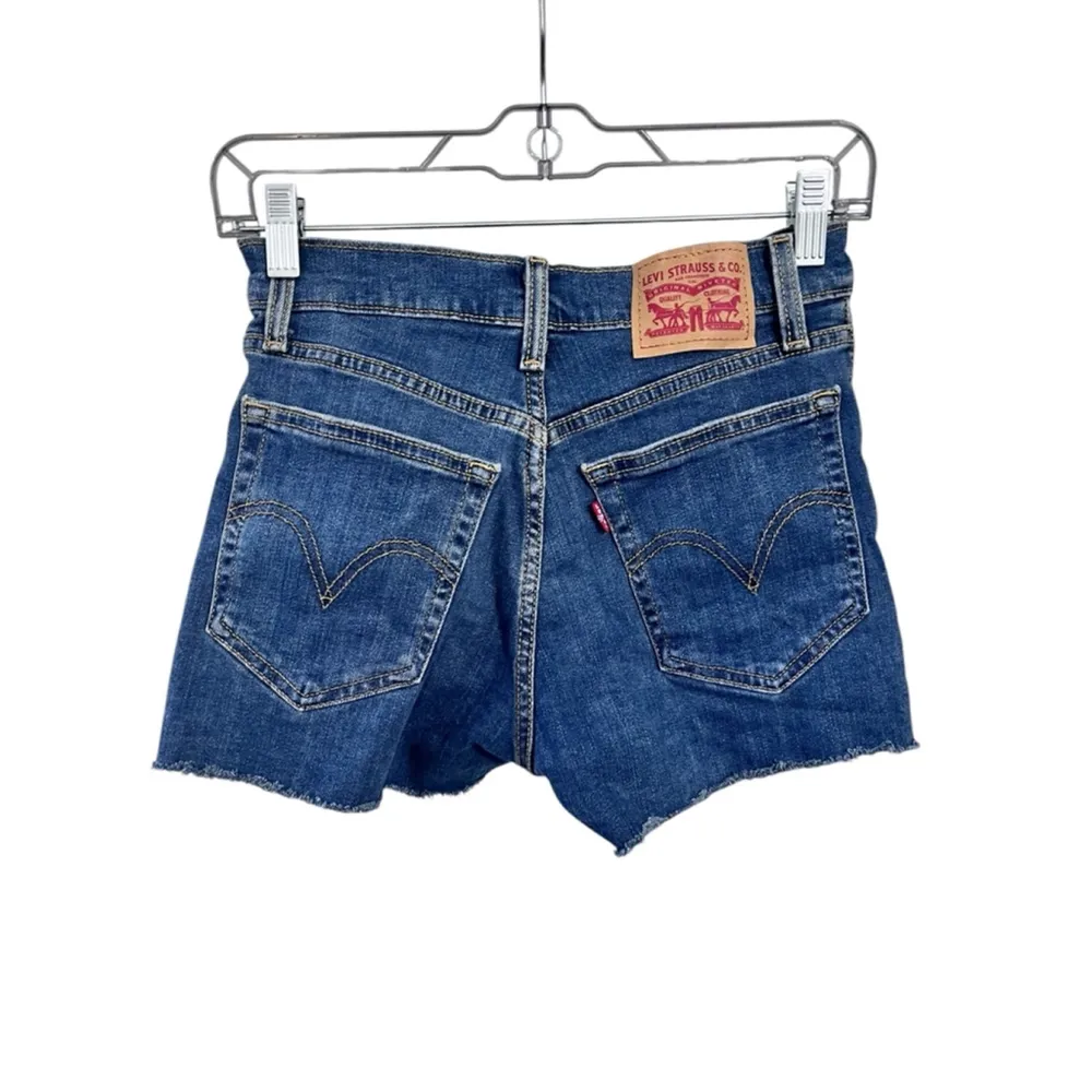 Levi Strauss High Rise Dark Blue Denim Jean Shorts Size 25 Casual Cotton Stretch - Image 5