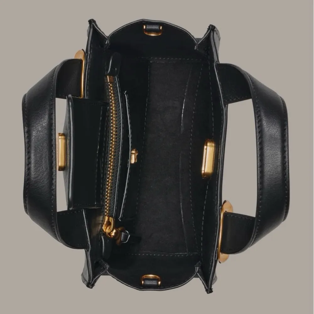 NWT Donna Karan Hewlett Leather Top Handle Buckle Crossbody Black/Gold - Image 4