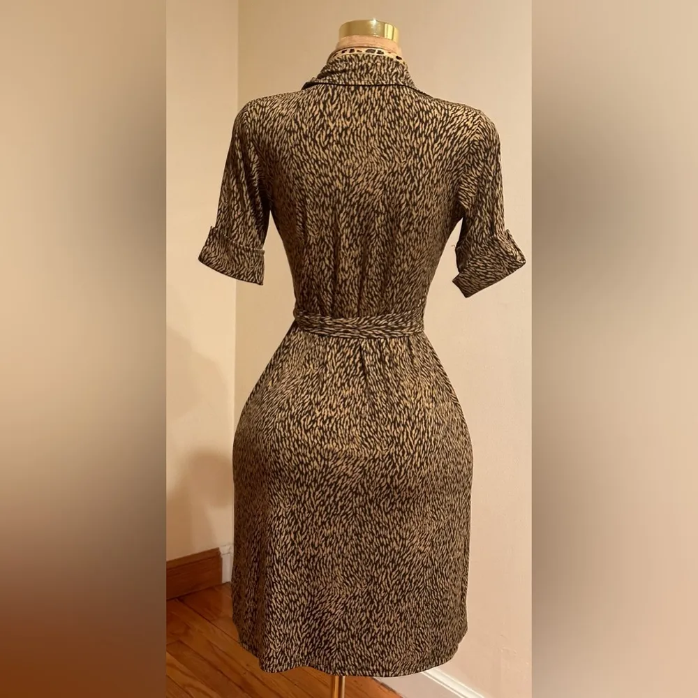 Ann Taylor Black & Tan Animal Print Wrap Around Dress Tie In Front Sz 4P V Neck. - Image 6