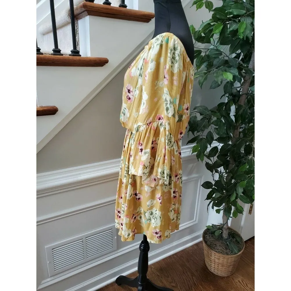 Rae Mode Women's Floral 100% Rayon Scoop Neck Long Sleeve Knee Length Dress L Size L - Image 4