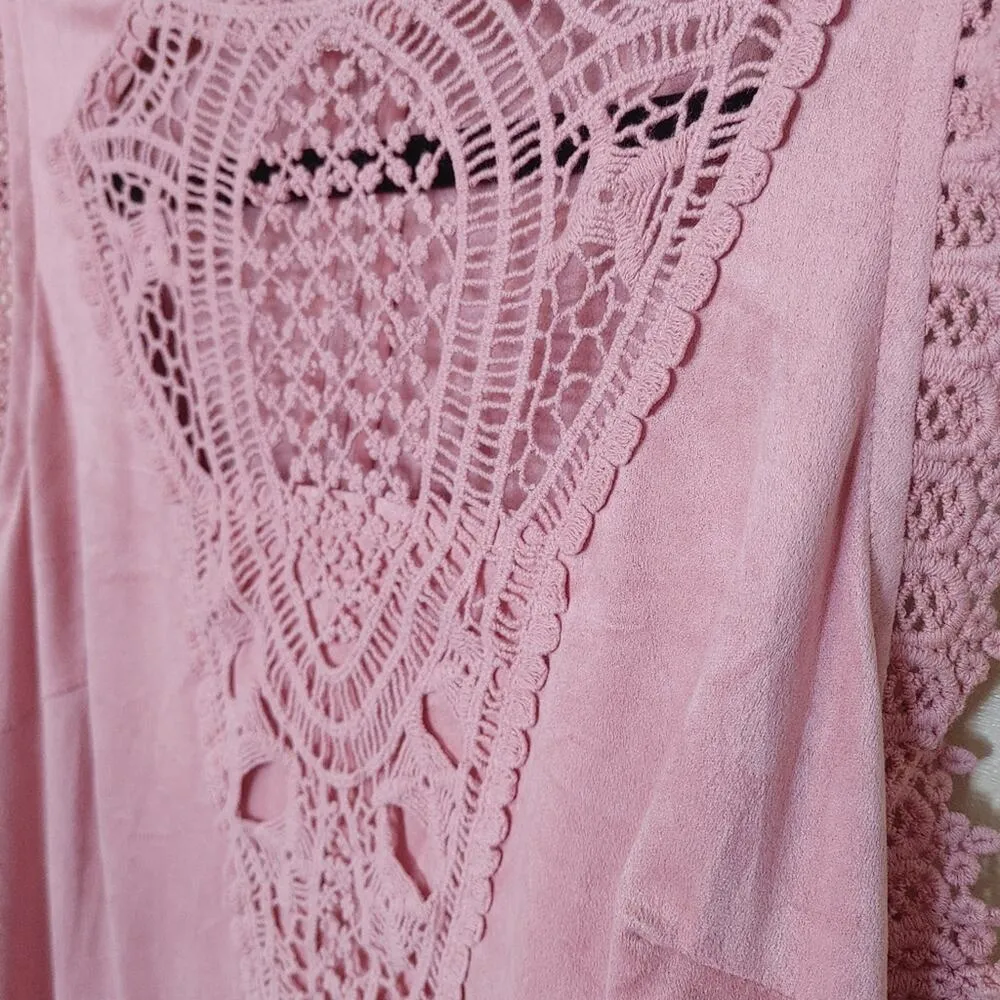 Altar'd State Pink Size Small S Crochet Pink Faux Suede Dress Soft Cozy Classy - Image 7
