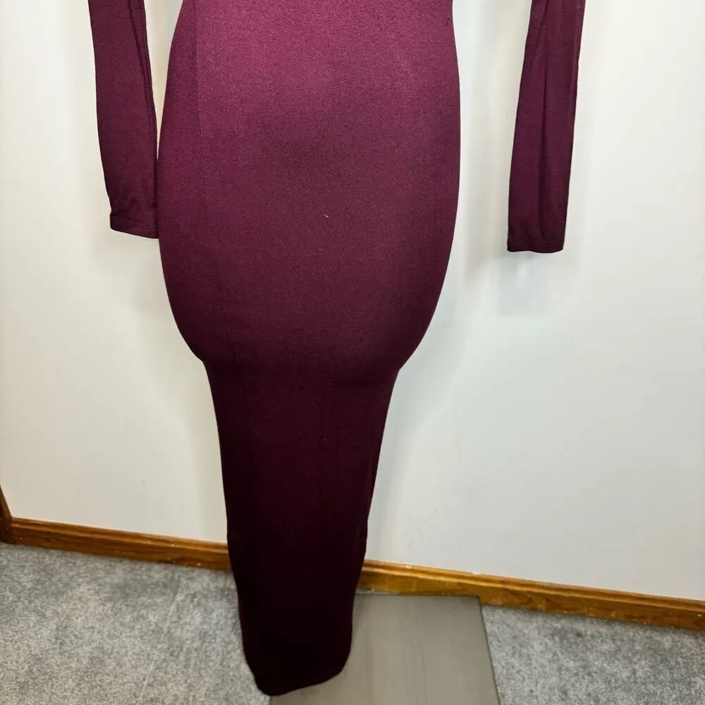 Naked Wardrobe Women's Size XS The Oh So Slit Dress Dark Plum Long Sleeve NWOT - Image 6
