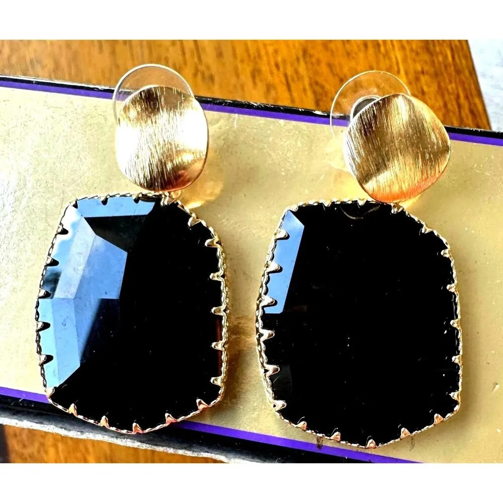 Black Glass Geometric Earrings New Formal Wedding Party Cruise Dinner Dr… - Image 10