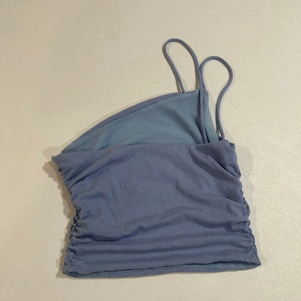 Princess Polly Blue Ribbed One Shoulder Tank Top Size 6 US / AU 10 - Image 2
