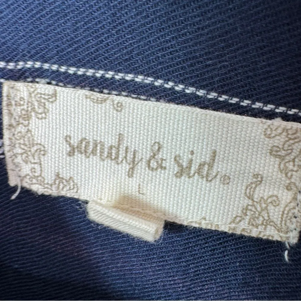 Sandy & Sid Striped Long Sleeve Button Up Crop Shirt Blue White Large - Image 9