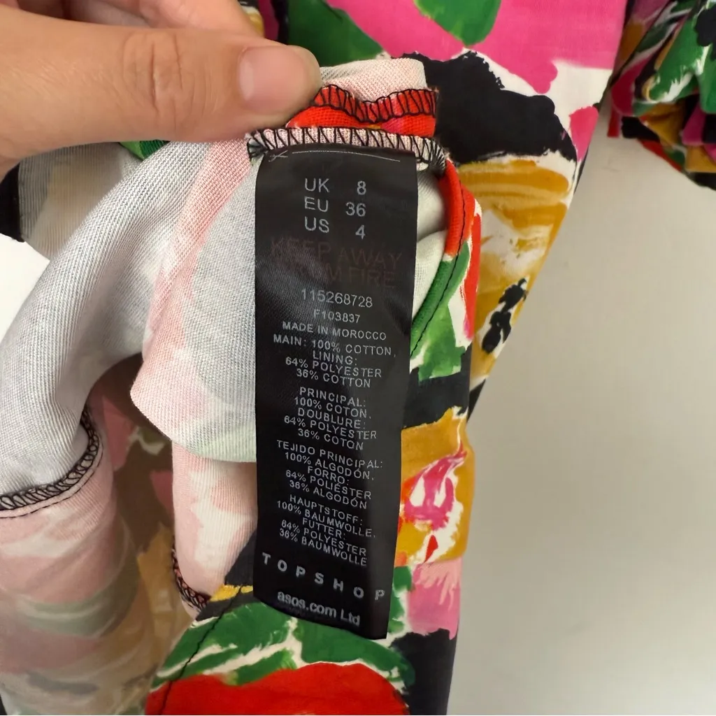 Topshop cotton blend bold floral ruffle bardot mini dress - Image 9