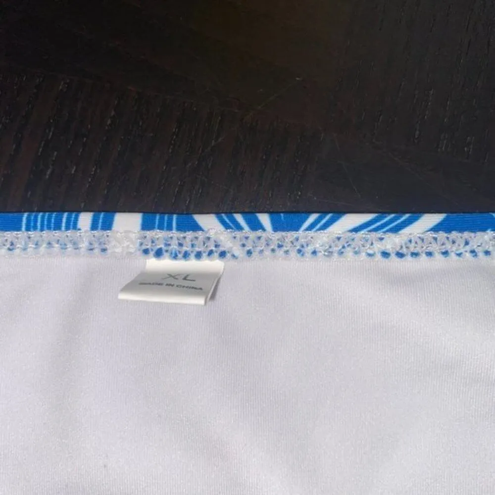 Blue & White Leaf Print Cheeky Swim Bikini Bathing Suit Bottoms Women's Size XL - Image 4