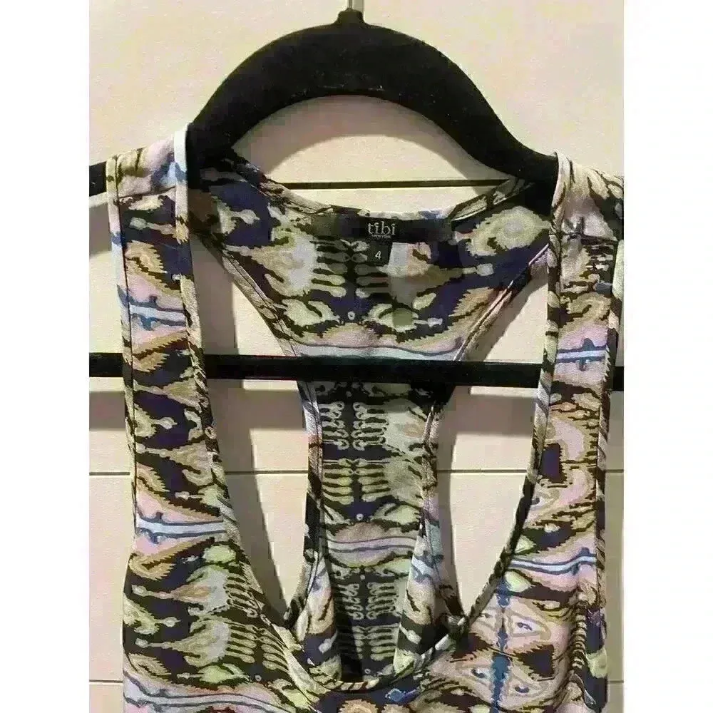 Tibi Watercolor 100% Silk Raceback Tank, size 4 - Image 5