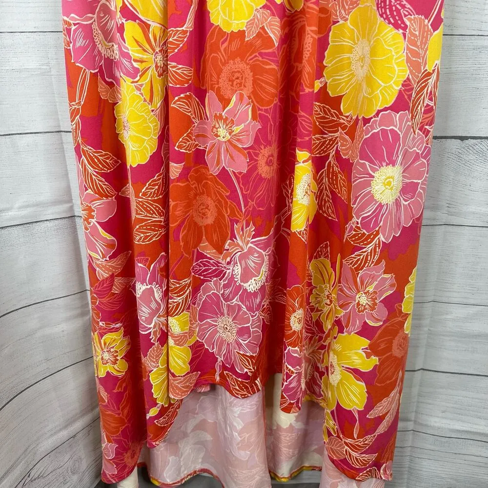 Ruby Rd Womens XL Floral Puff Print Hawaiian Sleeveless Midi Dress High Low Hem - Image 5