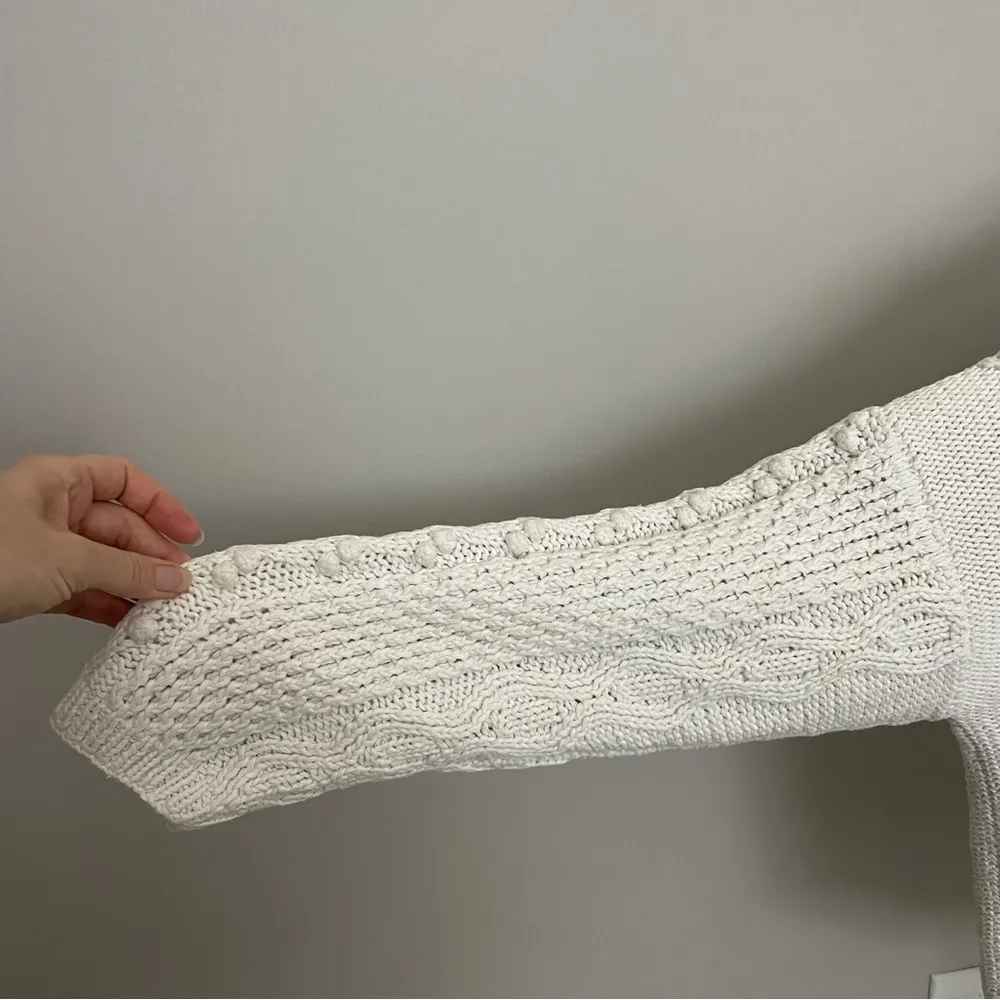 Vintage Cable Knit Sweater Jumper Pullover 3D Baubles Mock Neck Ivory Cream White Size L - Image 2