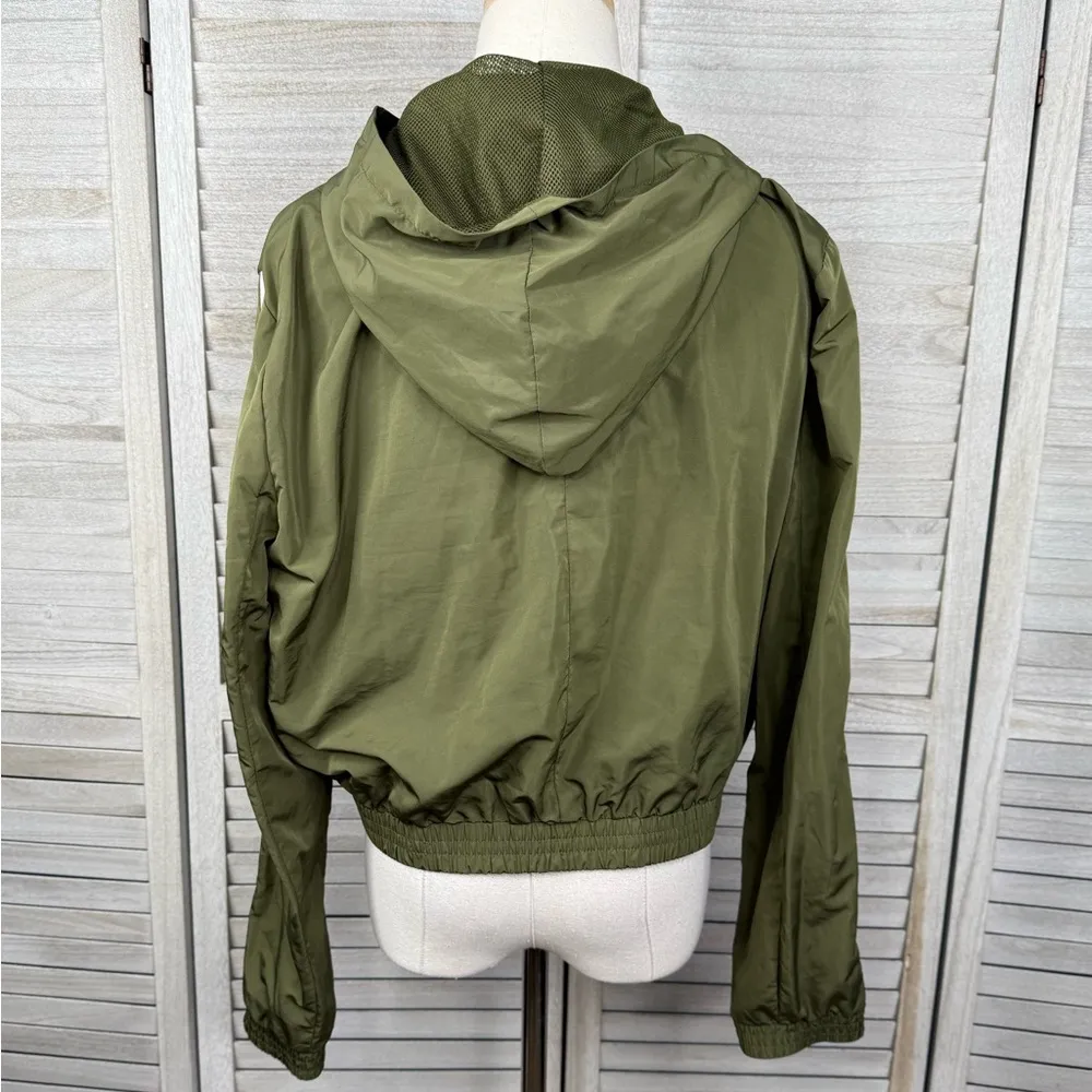 LOVE TREE Lightweight Athletic Hooded Bomber Jacket Olive/White Stripes-Large - Image 3