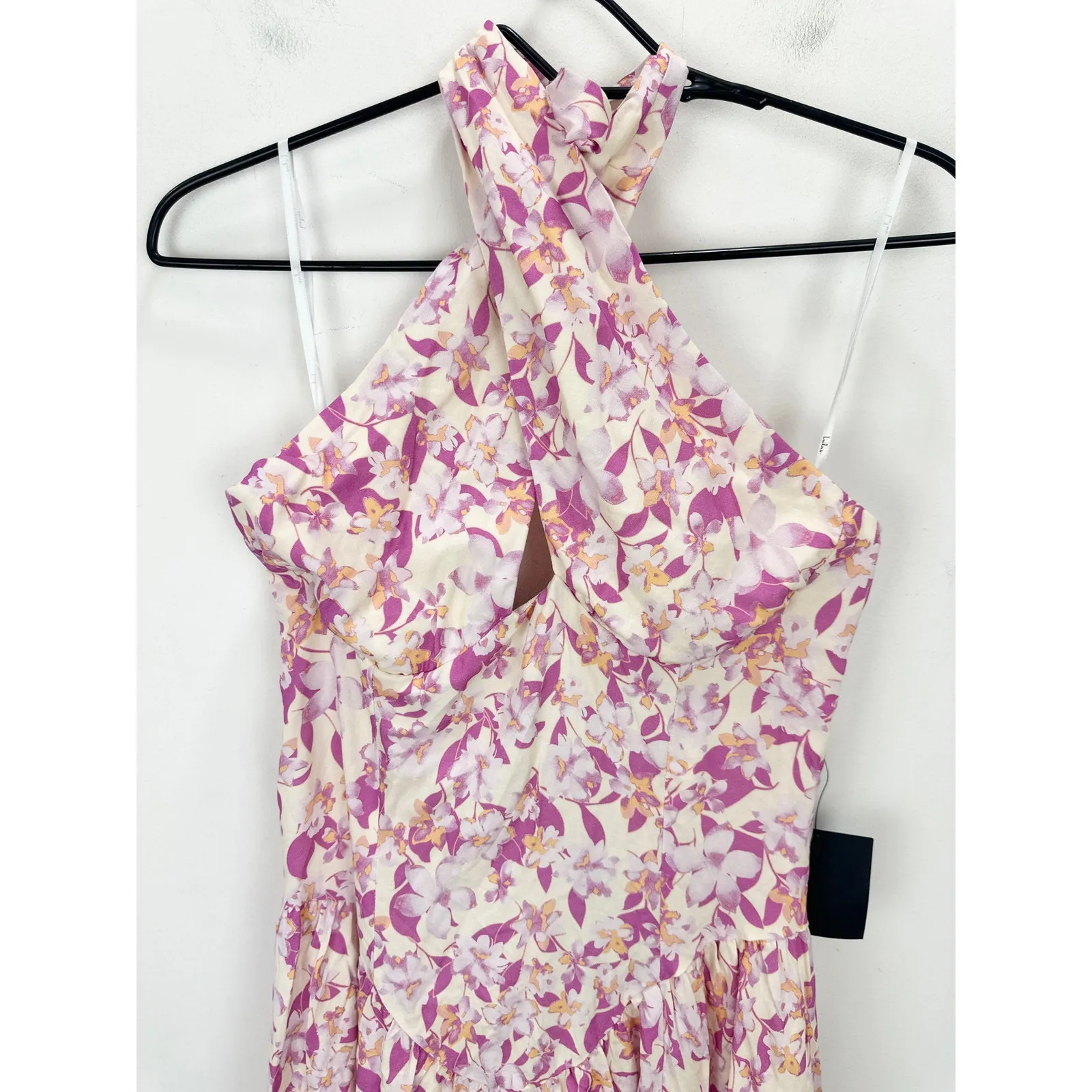 Lulus Jabina Ivory Multi Floral Cross Front Midi Dress Rayon A Line Small NWT - Image 13