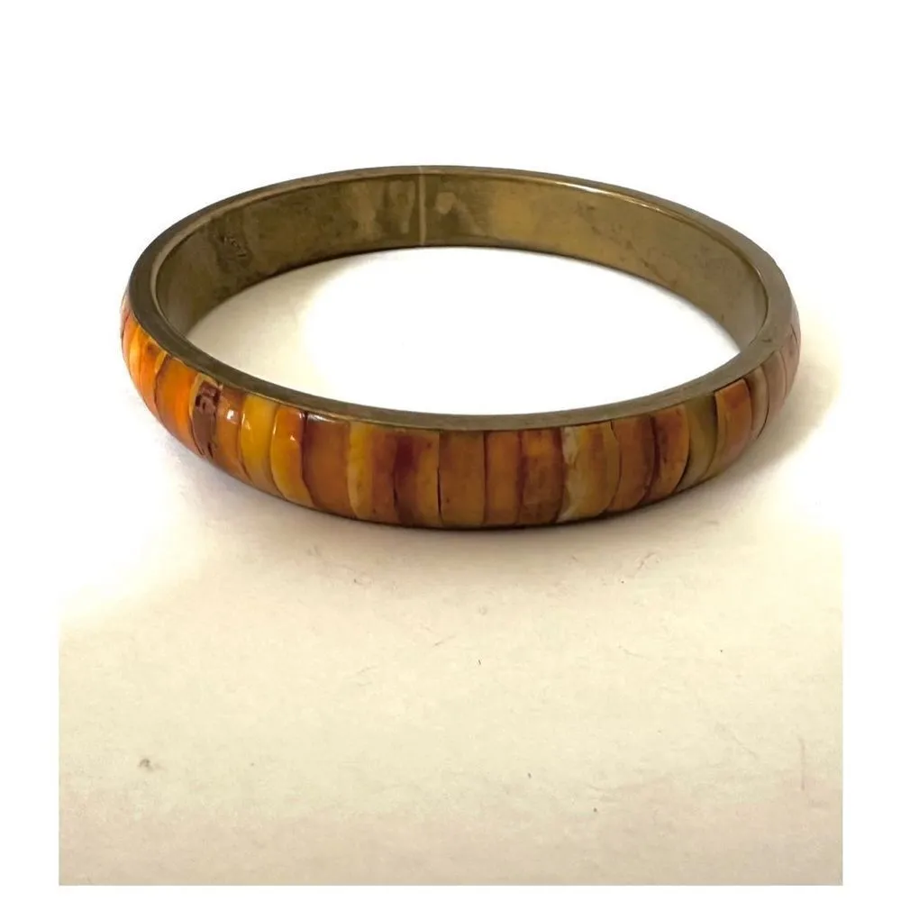 Orange dyed horn brass bangle bracelet - Image 8