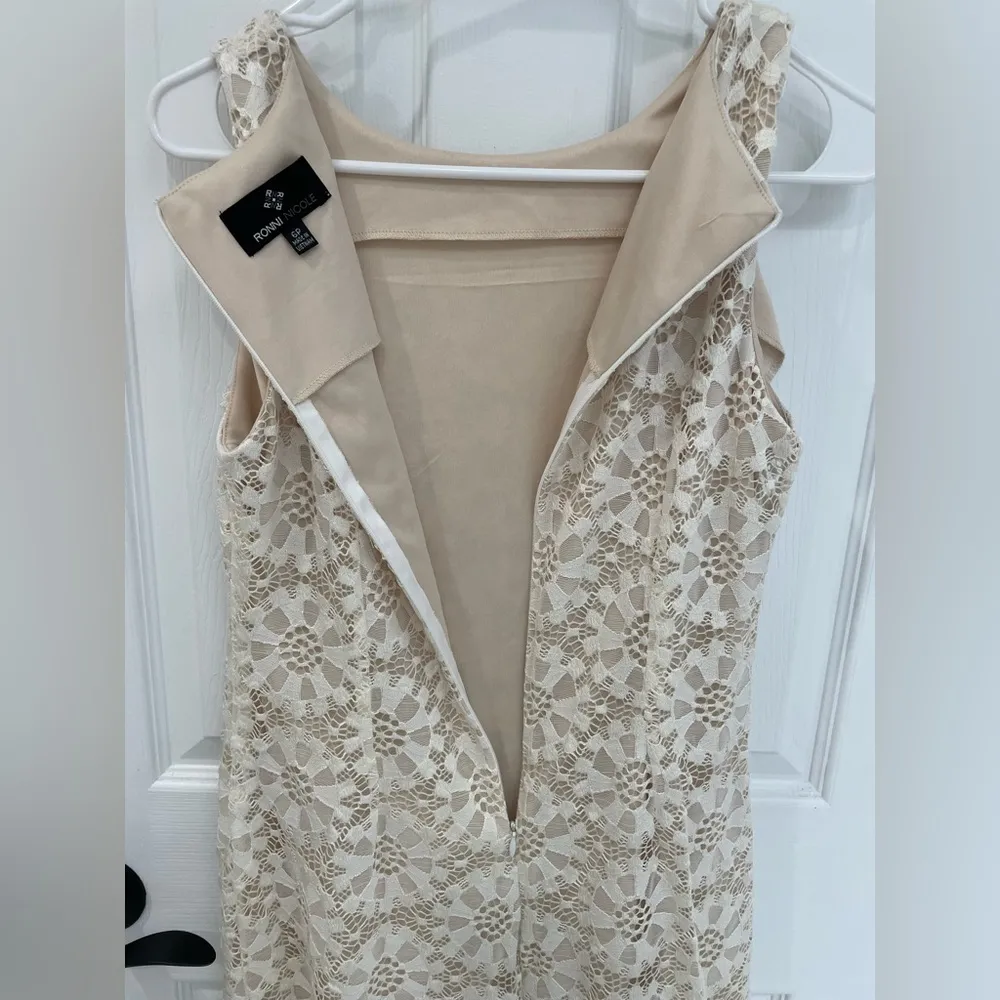 Ronni Nicole Ivory Cream Floral Lace Crew Neck Sleeveless Mini Dress Size 6P - Image 3
