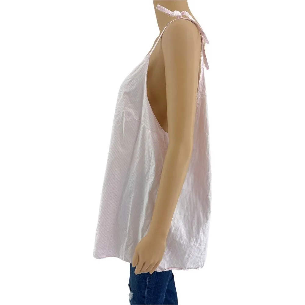 River Island (22) Pink Pinstriped Candy Striper Ribbon Strap Sleeve Top Blouse - Image 3