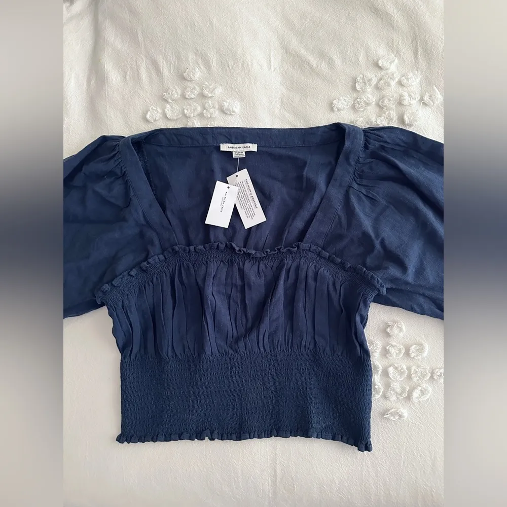 NWT  Milkmaid Peasant Crop Blouse - Navy - M - Image 7