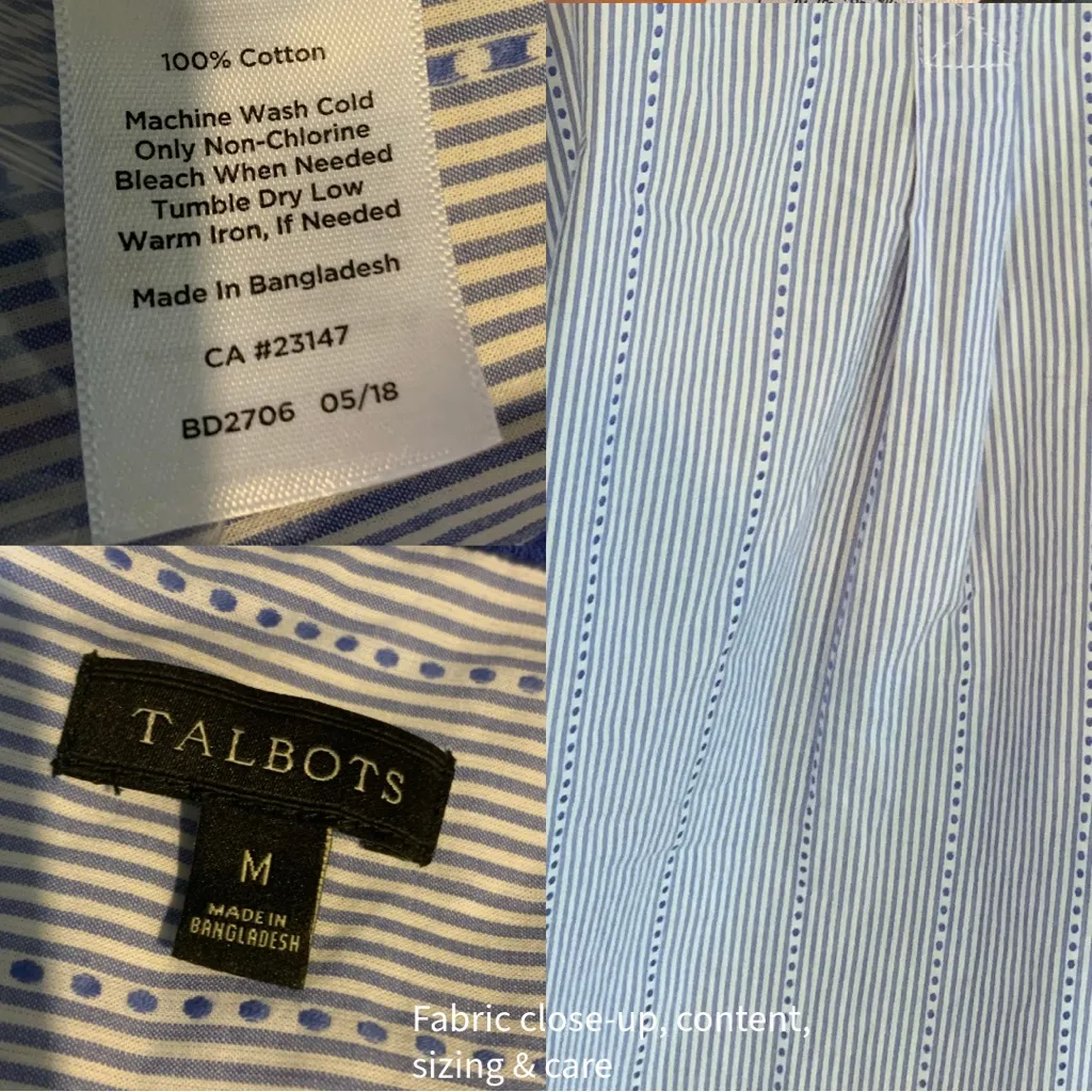 TALBOTS BLUE & WHITE STRIPES & DOTS COTTON BUTTON DOWN TOP (M) - Image 10