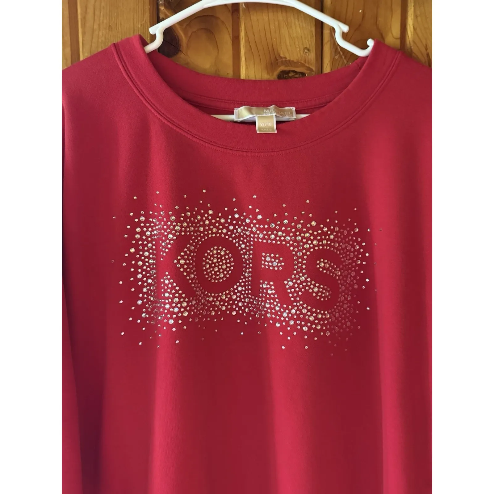 MICHAEL KORS Women's‎ Sweatshirt Size  XL Sparkling Crystal Logo  Red Top - Image 3