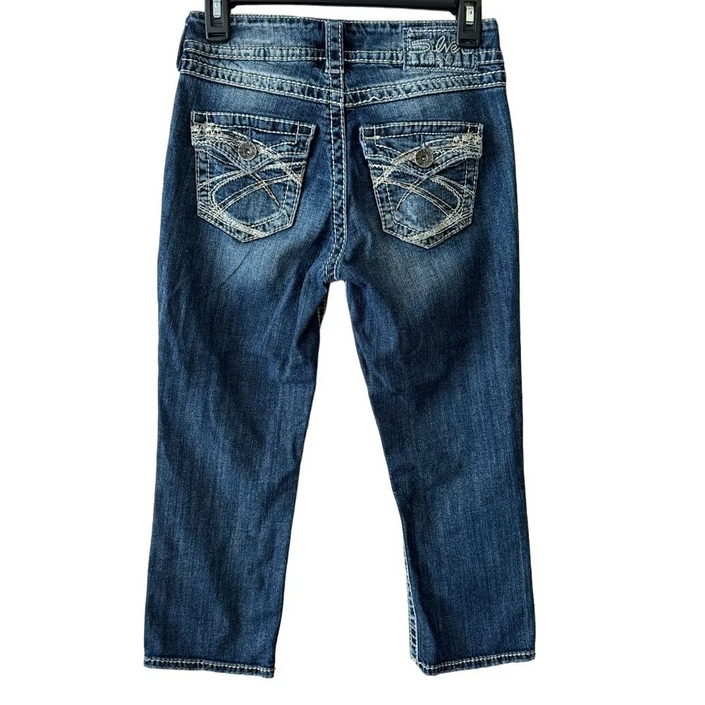 Silver Jeans‎ Suki Surplus Capri Womens 26 Blue Denim Embroidered Pockets Casual - Image 2