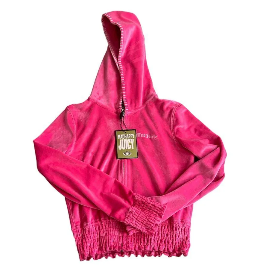 NWT Madhappy x Juicy Couture Madjuicy Hot Pink Velour Zip Up Hoodie Small - Image 3