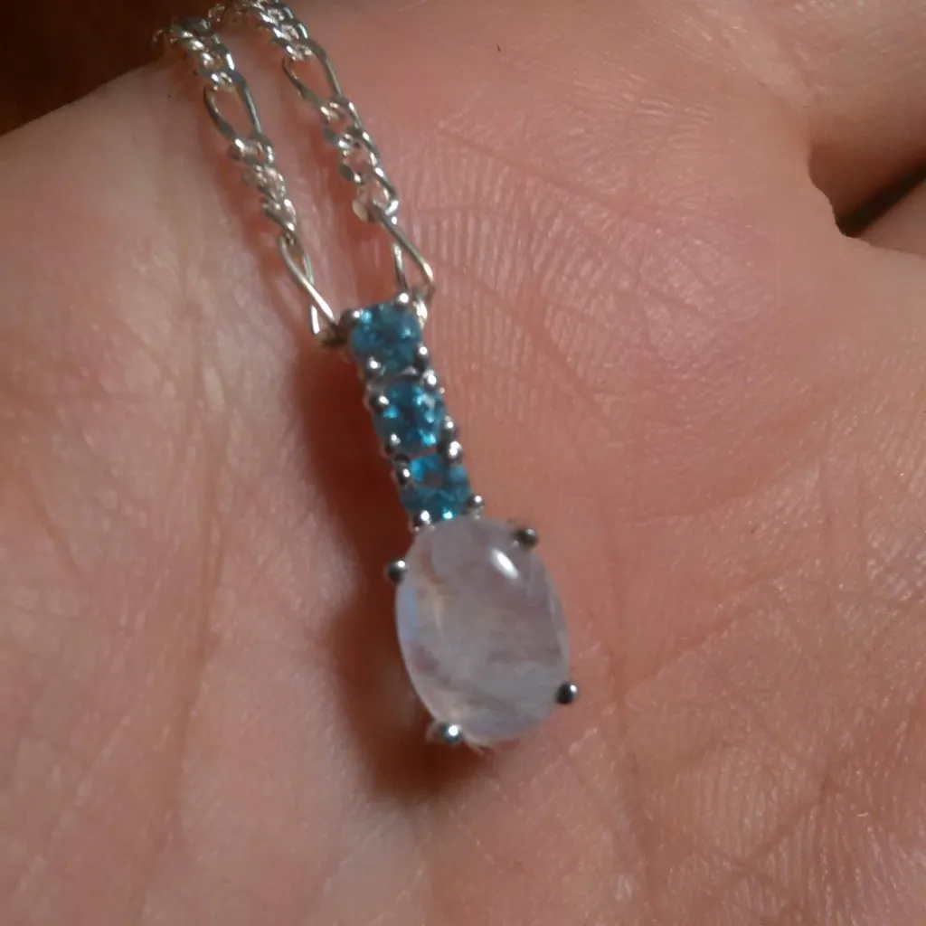 Opal and Aquamarine Sterling Silver Pendant Necklace - Image 8