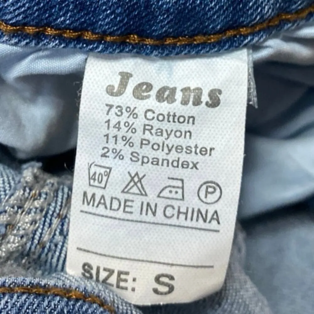 Women's Blue Rhinestone Distressed Fringe High Rise Cut - Image 5