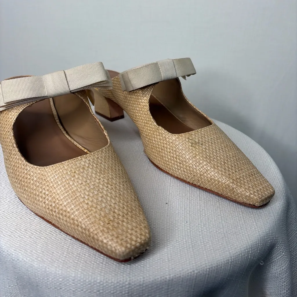 Bernardo Raffia Mule Heels Women’s Size 10 Pointed Toe Bow Slides(B89) - Image 6