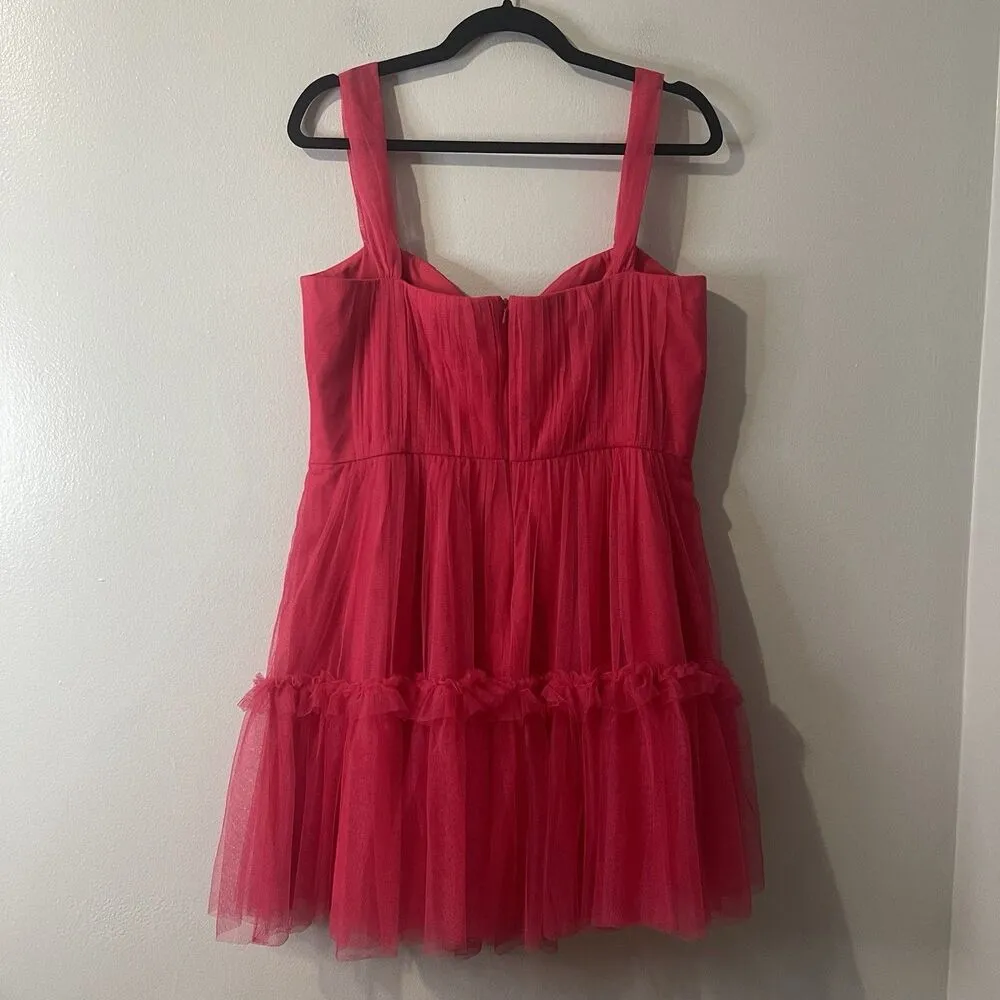 ML MONIQUE LHUILLIER  Azalea Tulle Mini Dress Size‎ 12 Pink NEW Party Ruffle GNO - Image 12