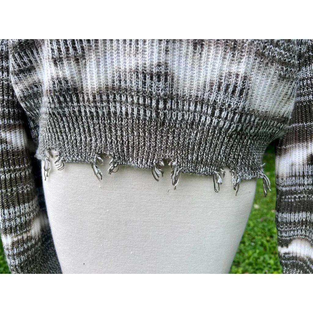 Gray Grey Green White Ivory Tie Dyed Destroyed Frayed Sweater Women's S Small - Image 3