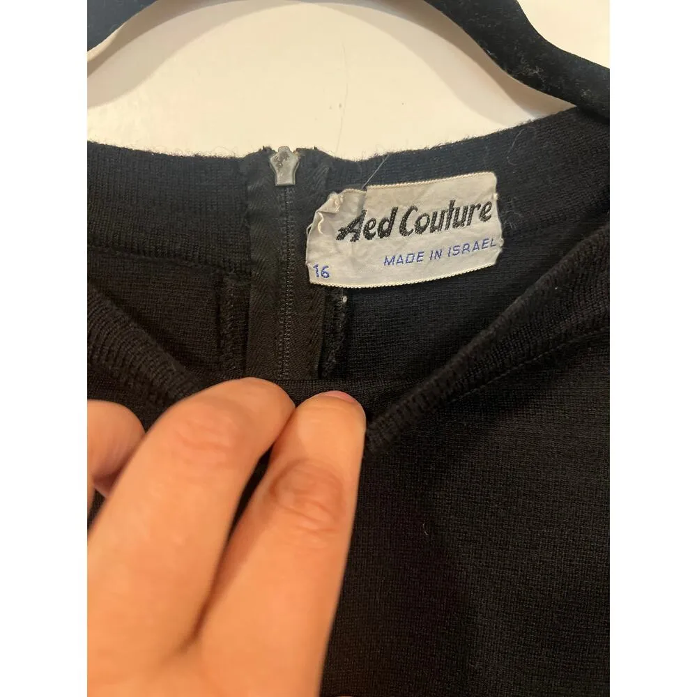 Womens Aled Couture Made in Israel Black Wool Sheath Dress Office Formal Size 12 - Image 5