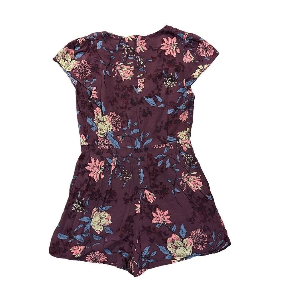 Urban Outfitters X KIMCHI BLUE Anita Wine Floral Ruffle Plunge V-Neck Skorts Rom - Image 5