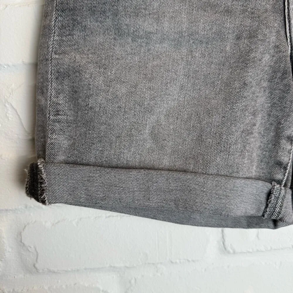 Express Denim Bermuda Shorts Gray Rolled Cuff Raw Hem High Rise Stretch Jean 2R - Image 8