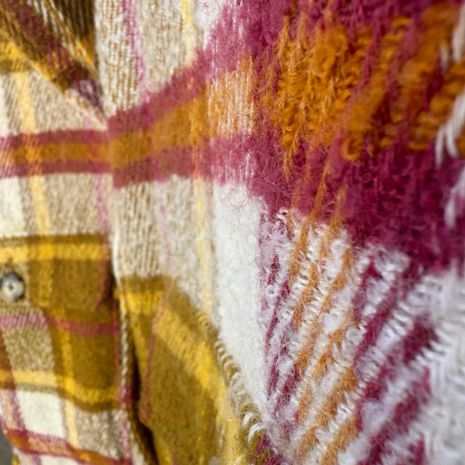 Sundance Doran Plaid Wool Button Down Longline Coat Blazer mustard red white XL - Image 8