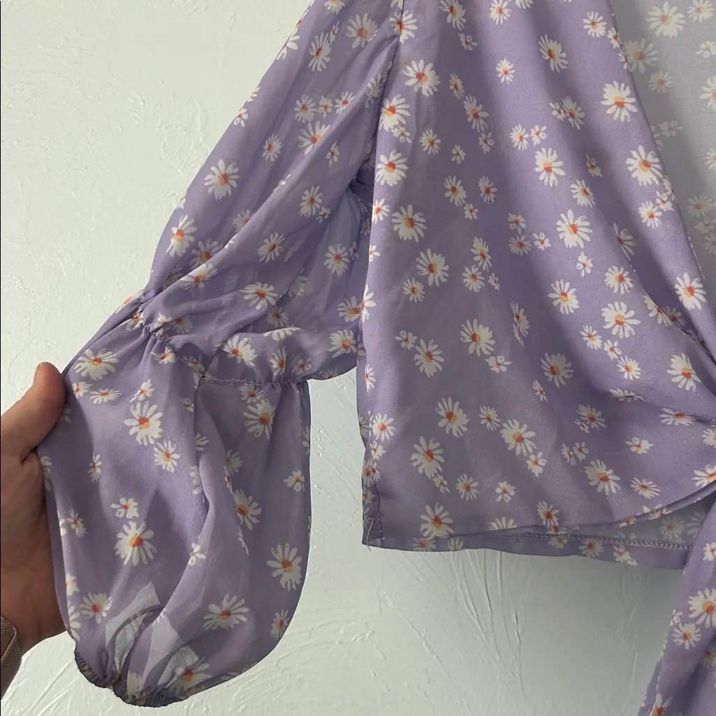 SHEIN Lavender Floral Tie-Front Blouse - Image 3