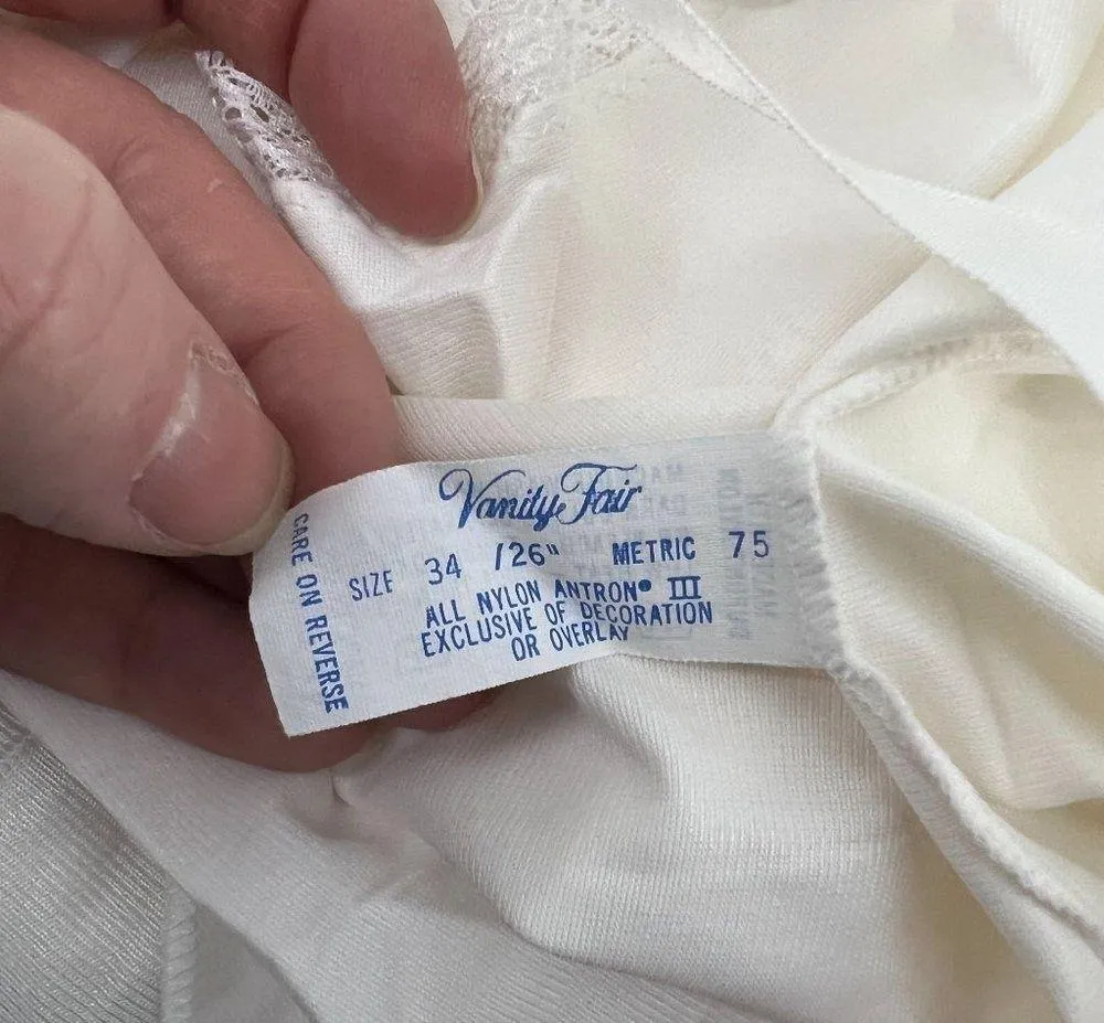 Vintage Vanity Fair Full Slip Dress Lace Nylon Ivory Lingerie Womens 34 - Image 3