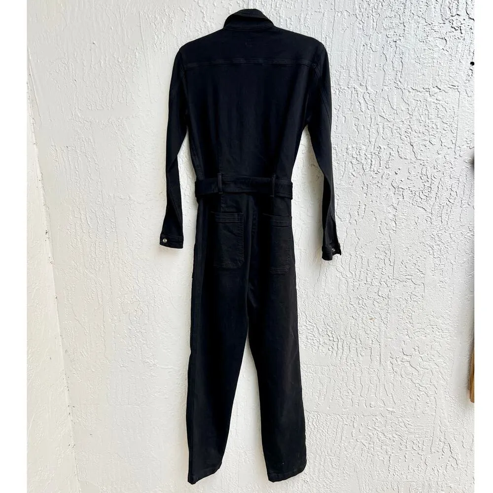 Joe's Long Sleeve Rika Collared Belted Tapered Leg Jumpsuit Black Women Small - Image 4