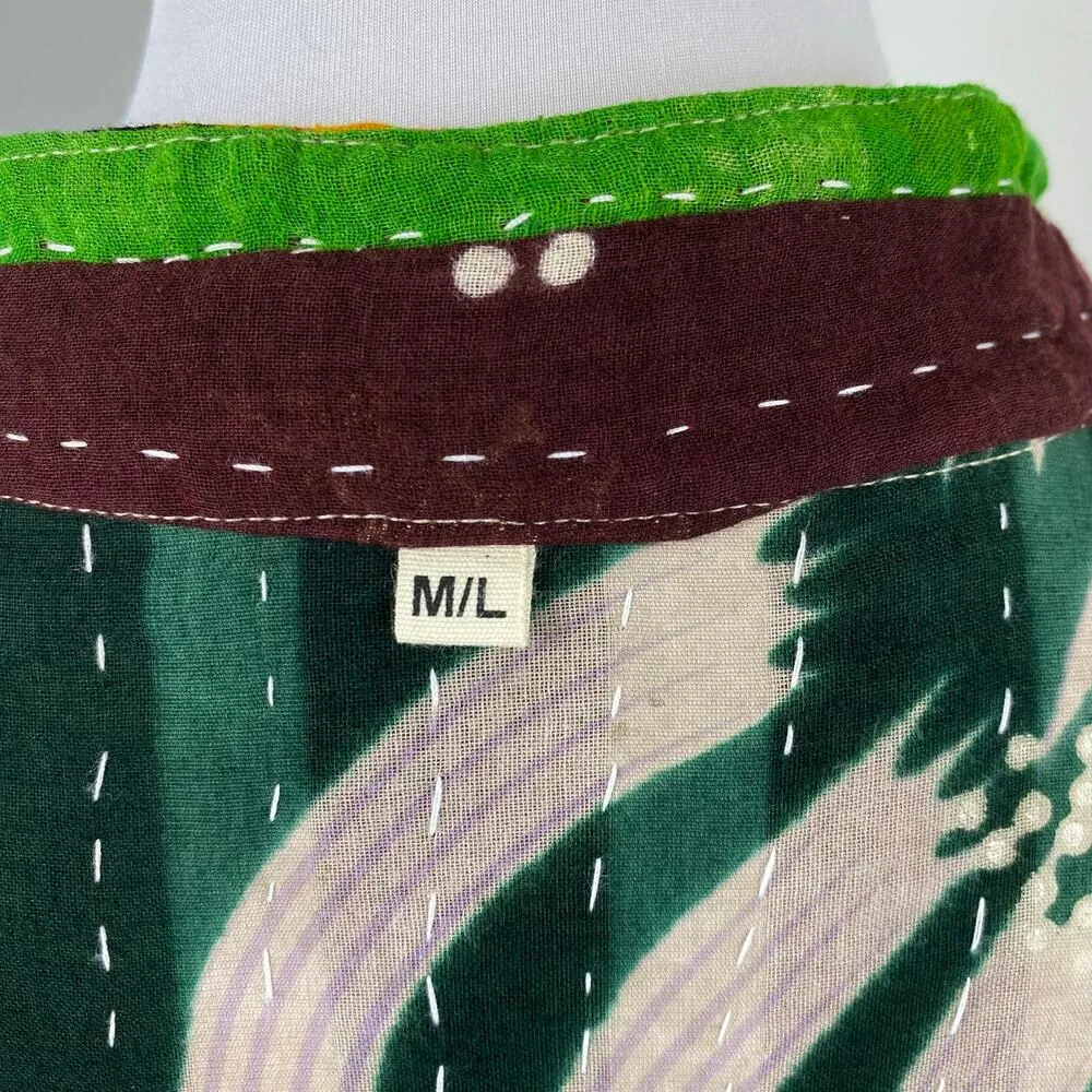 NEW Kantha Kediya Boho Peplum Reversible Cotton Jacket Unique Frock M/L Trendy Green Size M - Image 6