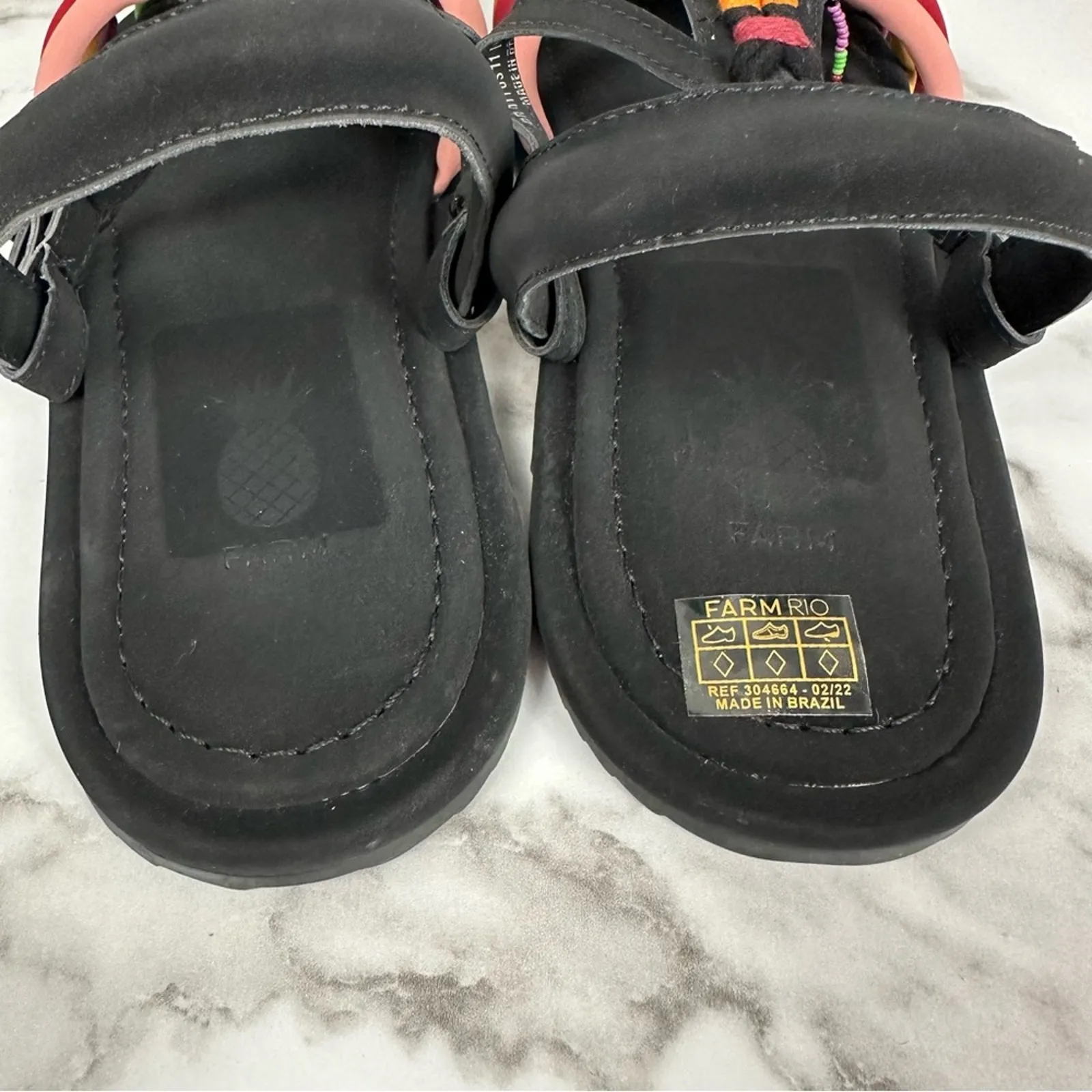 Farm Rio Beaded Rainbow Tube Strap Sandals Black Size 11 Like New - Image 7