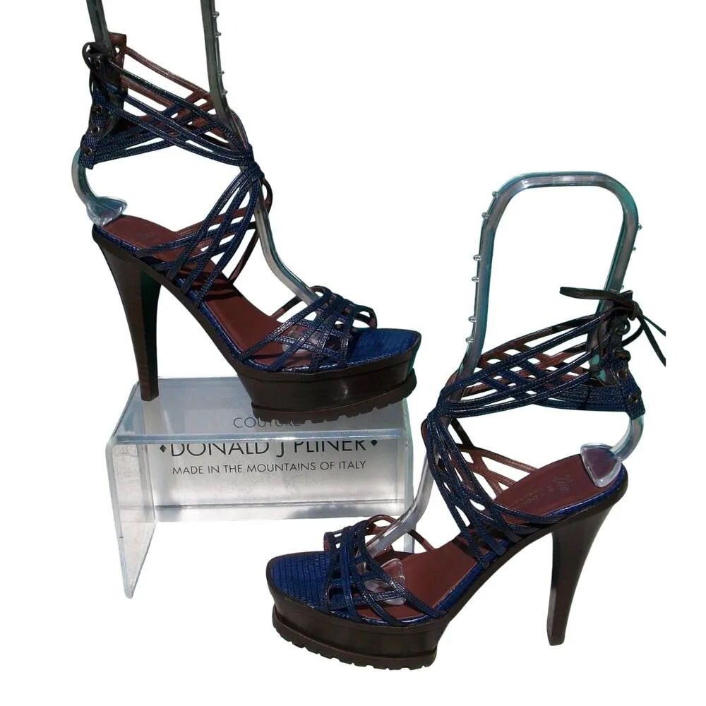 Donald Pliner Dark Blue Lizard Leather 1.5" Platform Shoe New 5" Heel $495 NIB - Image 6